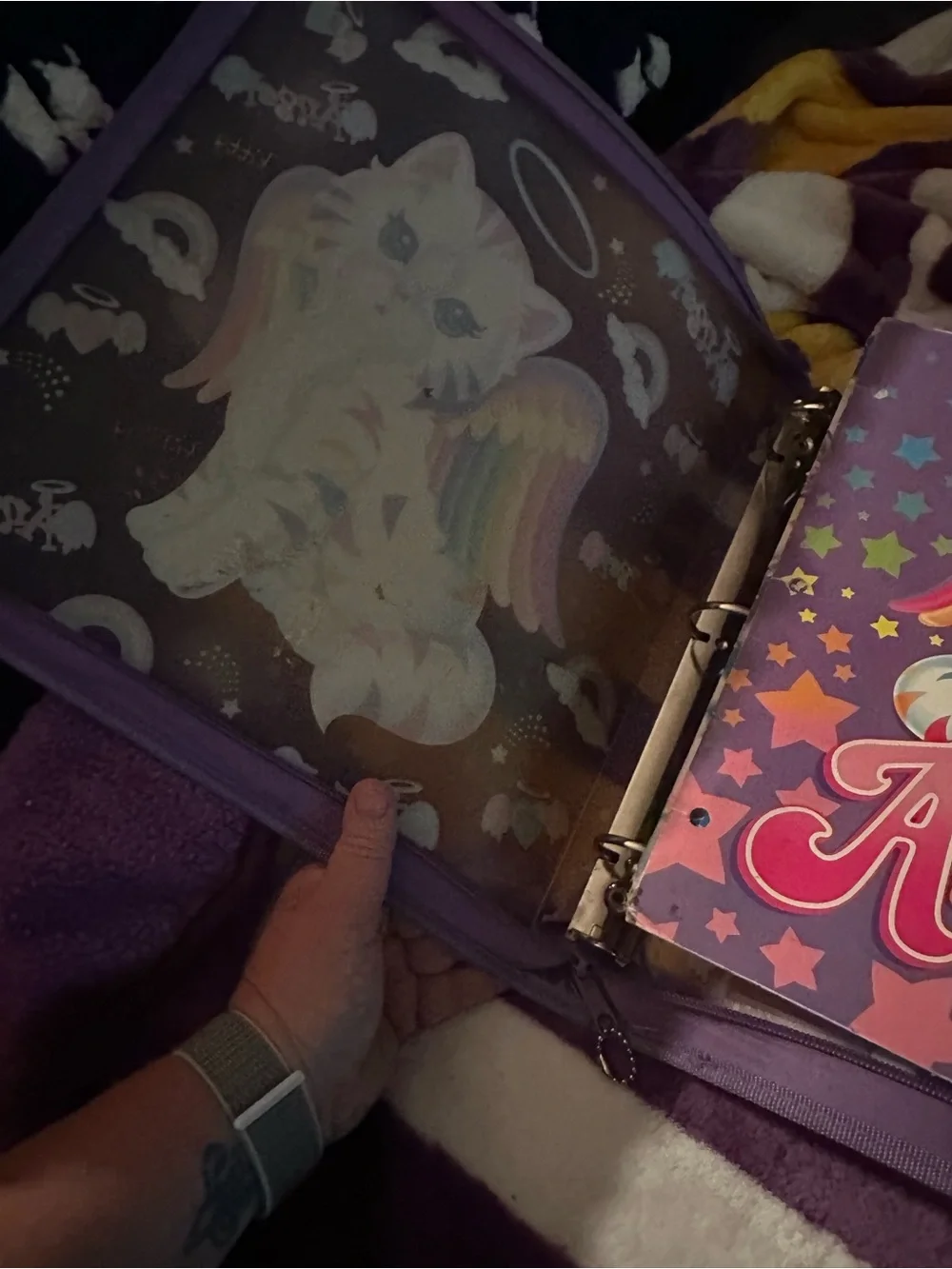 Lisa Frank Rainbow Winged Kitty Purple Rainbow Binder